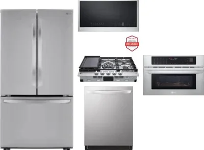 5 Piece Package Includes Refrigerator, Cooktop, Wall Oven, Microwave And Dishwasher