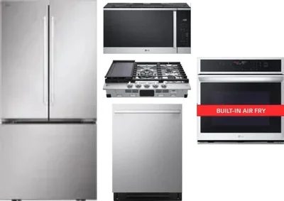 5 Piece Package Includes Refrigerator, Cooktop, Wall Oven, Microwave And Dishwasher
