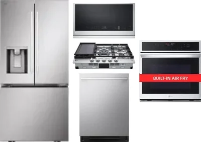 5 Piece Package Includes Refrigerator, Cooktop, Wall Oven, Microwave And Dishwasher