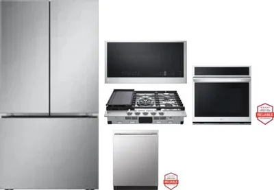 5 Piece Package Includes Refrigerator, Cooktop, Wall Oven, Microwave And Dishwasher