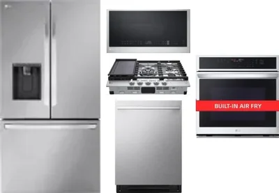 5 Piece Package Includes Refrigerator, Cooktop, Wall Oven, Microwave And Dishwasher
