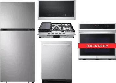 5 Piece Package Includes Refrigerator, Cooktop, Wall Oven, Microwave And Dishwasher