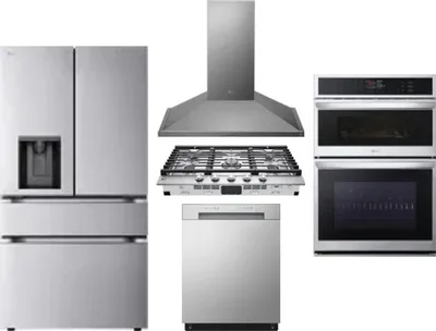 5 Piece Package Includes Refrigerator, Cooktop, Wall Oven, Hood And Dishwasher