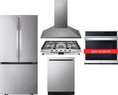 5 Piece Package Includes Refrigerator, Cooktop, Wall Oven, Hood And Dishwasher