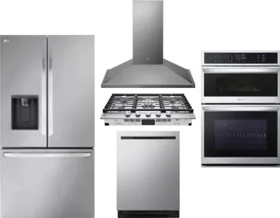 5 Piece Package Includes Refrigerator, Cooktop, Wall Oven, Hood And Dishwasher