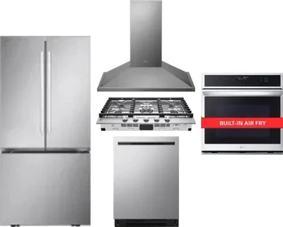 5 Piece Package Includes Refrigerator, Cooktop, Wall Oven, Hood And Dishwasher