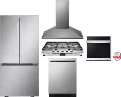 5 Piece Package Includes Refrigerator, Cooktop, Wall Oven, Hood And Dishwasher