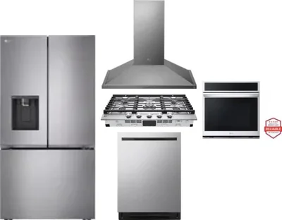 5 Piece Package Includes Refrigerator, Cooktop, Wall Oven, Hood And Dishwasher