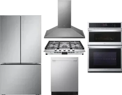 5 Piece Package Includes Refrigerator, Cooktop, Wall Oven, Hood And Dishwasher