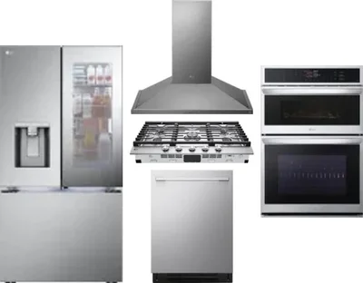 5 Piece Package Includes Refrigerator, Cooktop, Wall Oven, Hood And Dishwasher