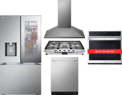 5 Piece Package Includes Refrigerator, Cooktop, Wall Oven, Hood And Dishwasher