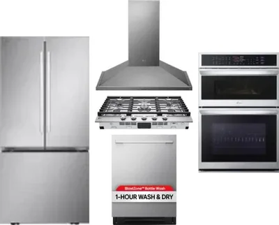 5 Piece Package Includes Refrigerator, Cooktop, Wall Oven, Hood And Dishwasher