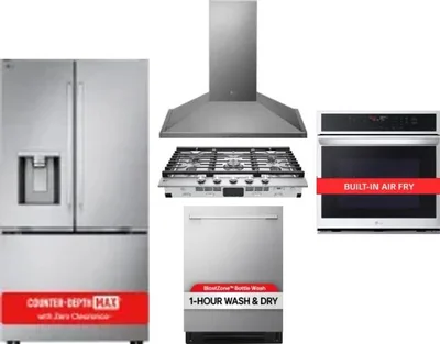 5 Piece Package Includes Refrigerator, Cooktop, Wall Oven, Hood And Dishwasher