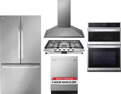 5 Piece Package Includes Refrigerator, Cooktop, Wall Oven, Hood And Dishwasher