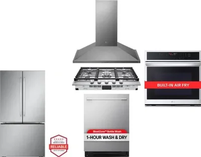 5 Piece Package Includes Refrigerator, Cooktop, Wall Oven, Hood And Dishwasher