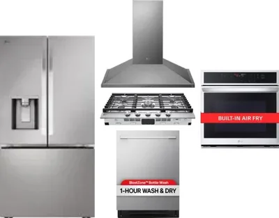5 Piece Package Includes Refrigerator, Cooktop, Wall Oven, Hood And Dishwasher