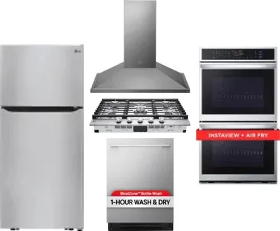5 Piece Package Includes Refrigerator, Cooktop, Wall Oven, Hood And Dishwasher