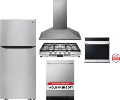 5 Piece Package Includes Refrigerator, Cooktop, Wall Oven, Hood And Dishwasher