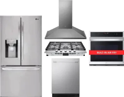 5 Piece Package Includes Refrigerator, Cooktop, Wall Oven, Hood And Dishwasher