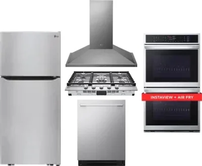 5 Piece Package Includes Refrigerator, Cooktop, Wall Oven, Hood And Dishwasher