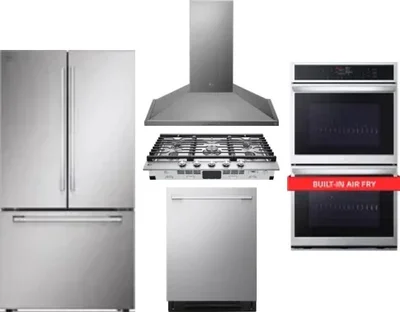 5 Piece Package Includes Refrigerator, Cooktop, Wall Oven, Hood And Dishwasher