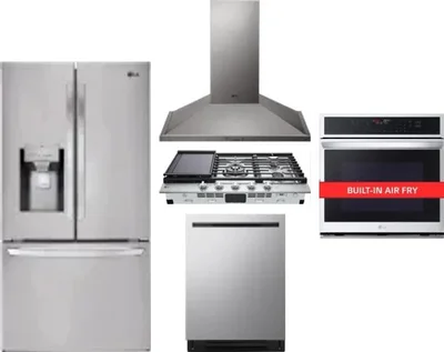 5 Piece Package Includes Refrigerator, Cooktop, Wall Oven, Hood And Dishwasher