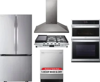 5 Piece Package Includes Refrigerator, Cooktop, Wall Oven, Hood And Dishwasher