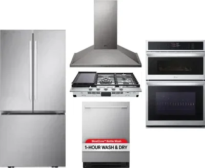 5 Piece Package Includes Refrigerator, Cooktop, Wall Oven, Hood And Dishwasher