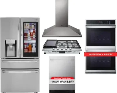 5 Piece Package Includes Refrigerator, Cooktop, Wall Oven, Hood And Dishwasher