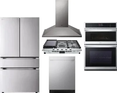 5 Piece Package Includes Refrigerator, Cooktop, Wall Oven, Hood And Dishwasher
