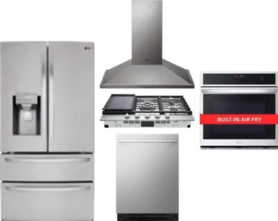 5 Piece Package Includes Refrigerator, Cooktop, Wall Oven, Hood And Dishwasher