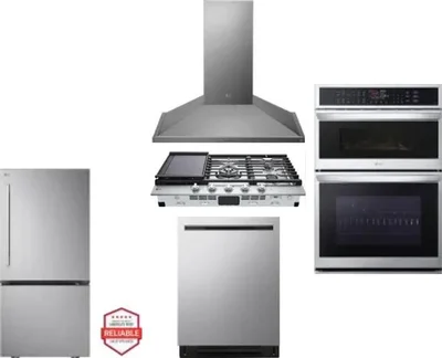 5 Piece Package Includes Refrigerator, Cooktop, Wall Oven, Hood And Dishwasher