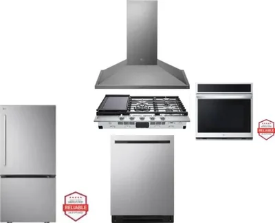 5 Piece Package Includes Refrigerator, Cooktop, Wall Oven, Hood And Dishwasher