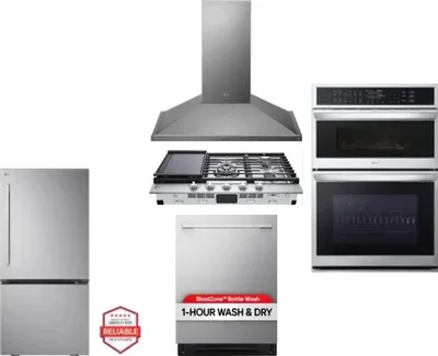 5 Piece Package Includes Refrigerator, Cooktop, Wall Oven, Hood And Dishwasher