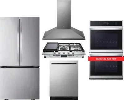 5 Piece Package Includes Refrigerator, Cooktop, Wall Oven, Hood And Dishwasher