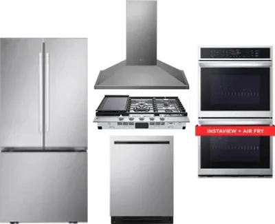 5 Piece Package Includes Refrigerator, Cooktop, Wall Oven, Hood And Dishwasher