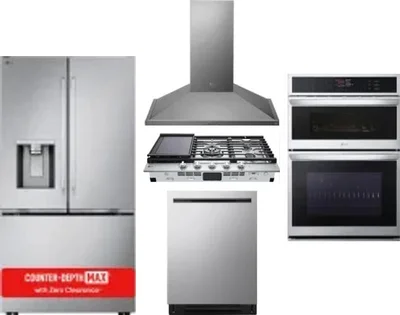 5 Piece Package Includes Refrigerator, Cooktop, Wall Oven, Hood And Dishwasher