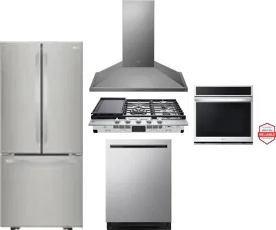 5 Piece Package Includes Refrigerator, Cooktop, Wall Oven, Hood And Dishwasher
