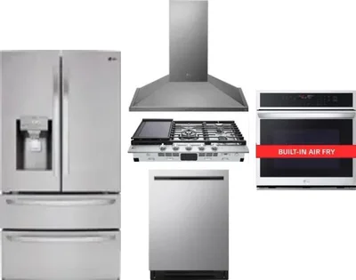5 Piece Package Includes Refrigerator, Cooktop, Wall Oven, Hood And Dishwasher