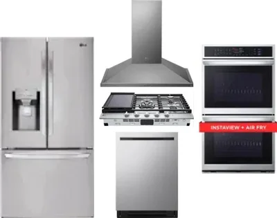 5 Piece Package Includes Refrigerator, Cooktop, Wall Oven, Hood And Dishwasher