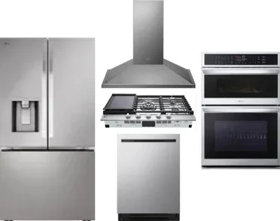 5 Piece Package Includes Refrigerator, Cooktop, Wall Oven, Hood And Dishwasher
