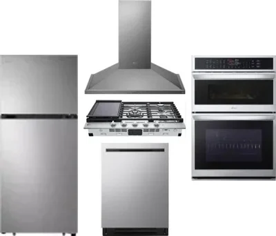 5 Piece Package Includes Refrigerator, Cooktop, Wall Oven, Hood And Dishwasher