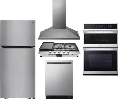 5 Piece Package Includes Refrigerator, Cooktop, Wall Oven, Hood And Dishwasher