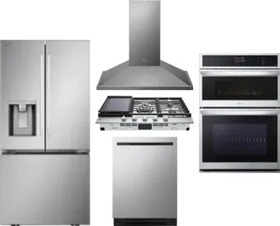 5 Piece Package Includes Refrigerator, Cooktop, Wall Oven, Hood And Dishwasher