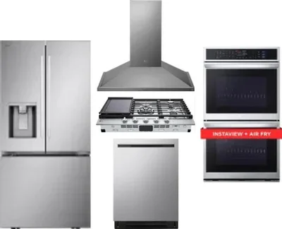 5 Piece Package Includes Refrigerator, Cooktop, Wall Oven, Hood And Dishwasher