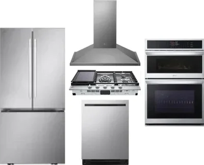 5 Piece Package Includes Refrigerator, Cooktop, Wall Oven, Hood And Dishwasher