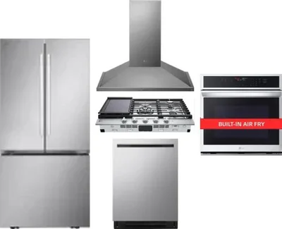 5 Piece Package Includes Refrigerator, Cooktop, Wall Oven, Hood And Dishwasher