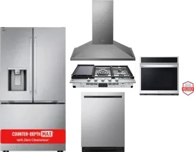 5 Piece Package Includes Refrigerator, Cooktop, Wall Oven, Hood And Dishwasher