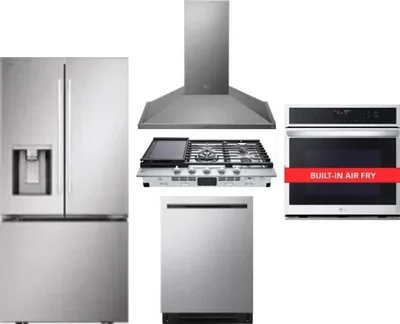 5 Piece Package Includes Refrigerator, Cooktop, Wall Oven, Hood And Dishwasher
