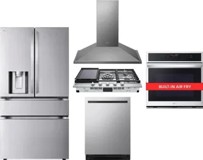 5 Piece Package Includes Refrigerator, Cooktop, Wall Oven, Hood And Dishwasher